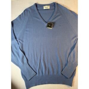 Christian Dior Vintage Sweater V Neck Blue USA Acrylic Logo Mens L NWT